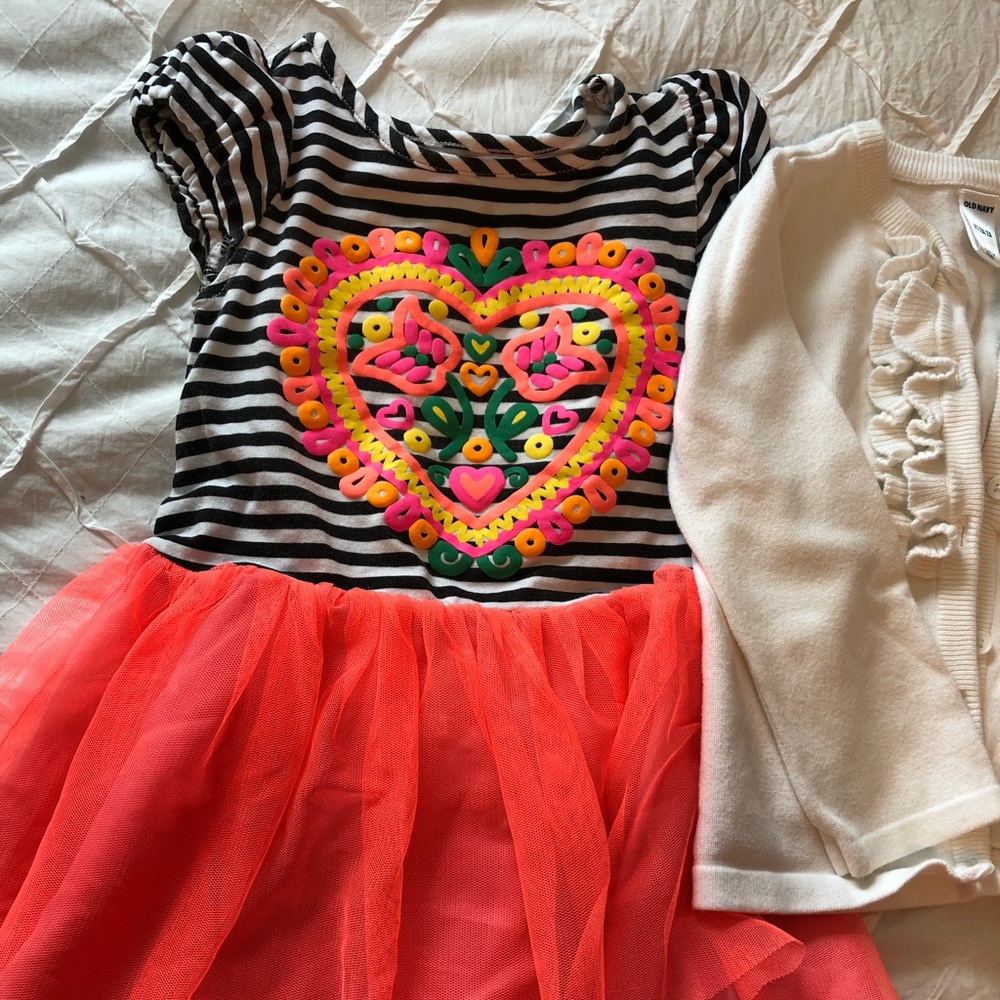 2T dress with white button up sweater